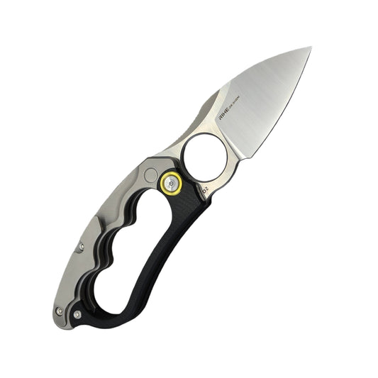 VORIXN KB073 Rihe design titanium G10 D2 folding knife open clip side angled 45 degrees pocket clip view
