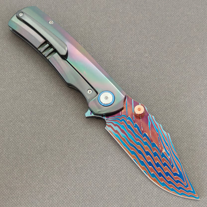 VORIXN Steelwraith KB143 Folding Knife – open clip side view showing pocket clip and Zirconium handle.
