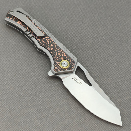 Vorixn Flipper & Thumb Hole Knife Titanium Copper Foil Carbon Fiber Handle (3.5" M390 Blade) KB080