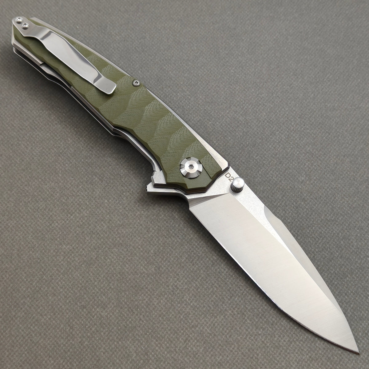 VORIXN KA007 Folding Knife – open clip side view showing pocket clip and Stainless Steel & G10 handle