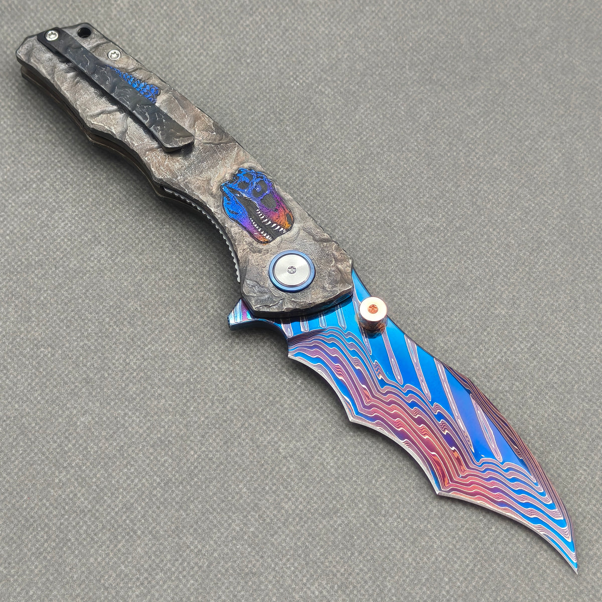VORIXN "Rexnova" (3.8" Damascus Blade)  Titanium Handle Flipper & Thumb Stud Folding Knife - KB152