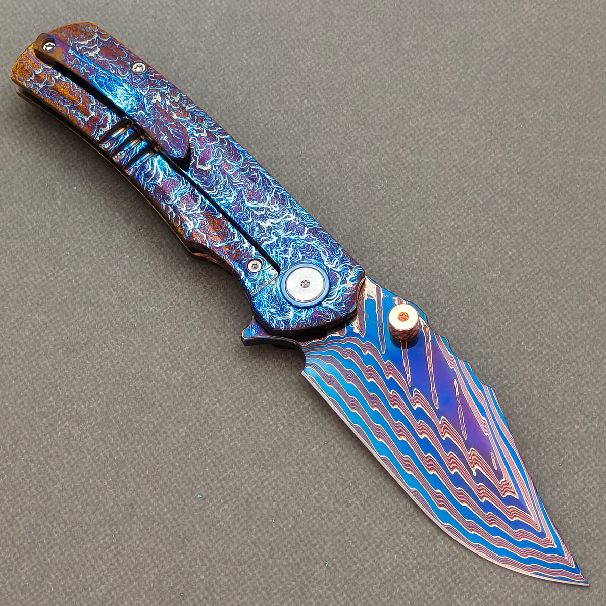 VORIXN "Stormweave" (3.7" Damascus Blade)  Titanium Handle Flipper & Thumb Stud Folding Knife - KB144