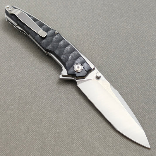 VORIXN KA009 Folding Knife – open clip side view showing pocket clip and Stainless Steel & G10 handle
