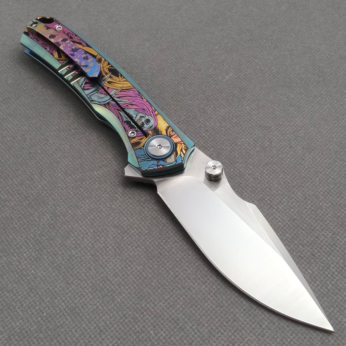 Vorixn "Halo" Flipper & Thumb Stud Knife Titanium-Engraved Anodized Coloring Handle (3.7"10Cr15CoMo Blade) KB078