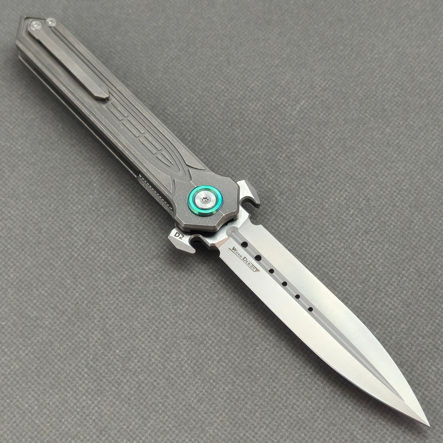 Wong Design Flipper Knife Stonewash Titanium Handle (3.9" D2 Blade) KB085