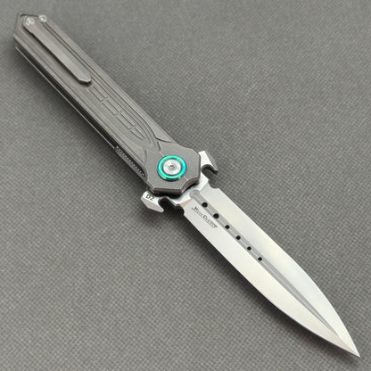 Wong Design Flipper Knife Stonewash Titanium Handle (3.9" D2 Blade) KB085
