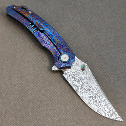 VORIXN "Seadragon" (3.7" Damascus Blade) ZircuTi Handle Flipper & Thumb Stud Folding Knife - KB138