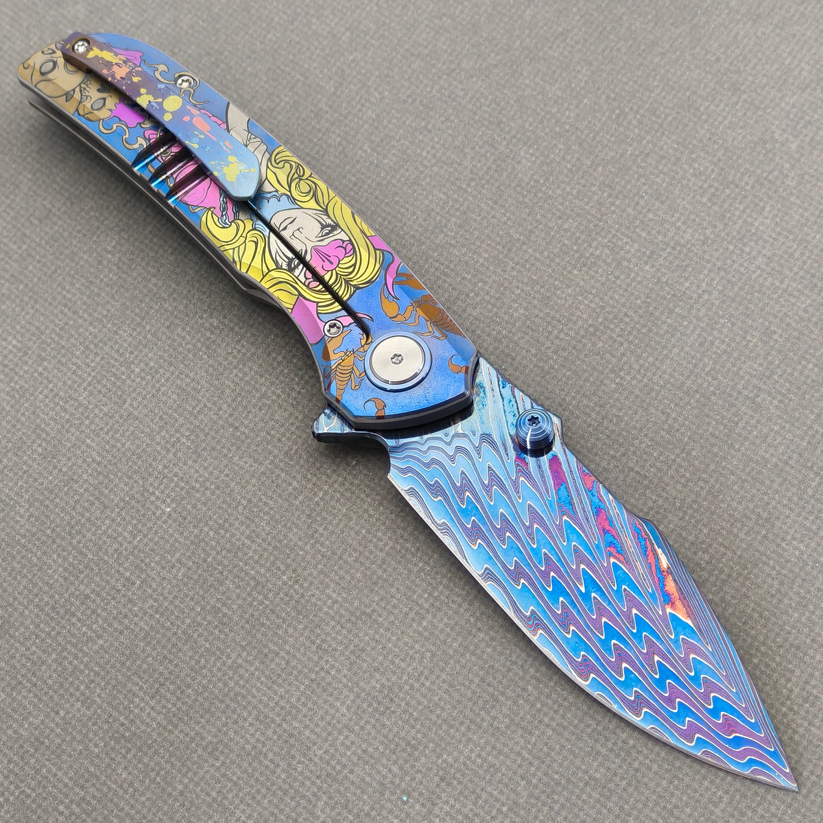 VORIXN Echoshroud KB156 Folding Knife – open clip side view showing pocket clip and titanium handle.