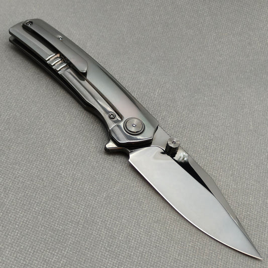 VORIXN "Obsidian Current" Flipper & Thumb Stud Knife Hand-Flamed Zirconium Handle (3.8" M390 Blade) KB087