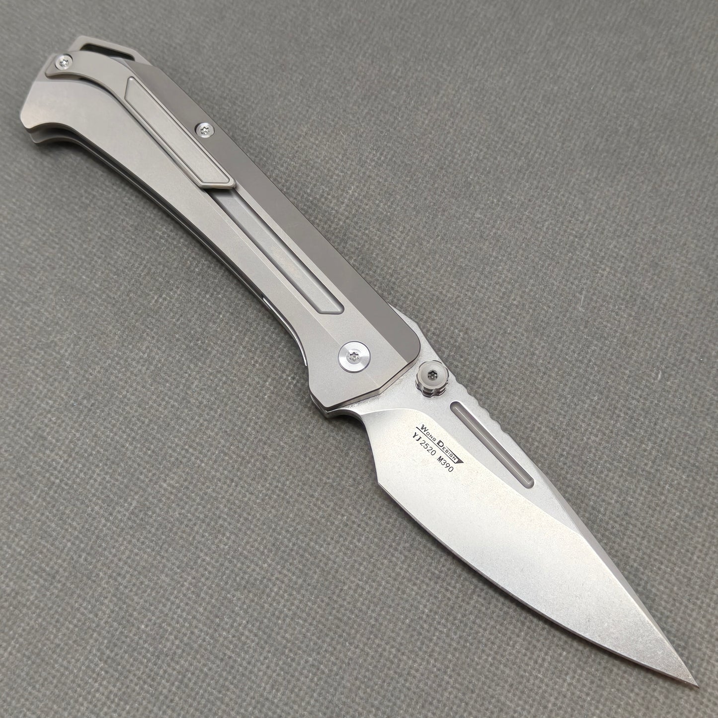 Wong Design Flipper Knife Stonewashed Titanium Handle (3.9" M390 Blade) KB086