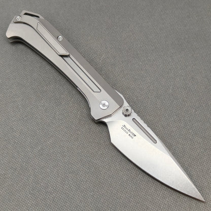 Wong Design Flipper Knife Stonewashed Titanium Handle (3.9" M390 Blade) KB086