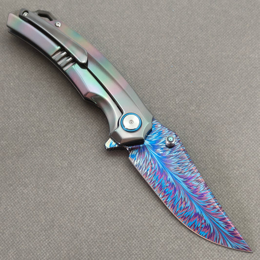 VORIXN PrismWake KB137 Folding Knife – open clip side view showing pocket clip and Zirconium handle.