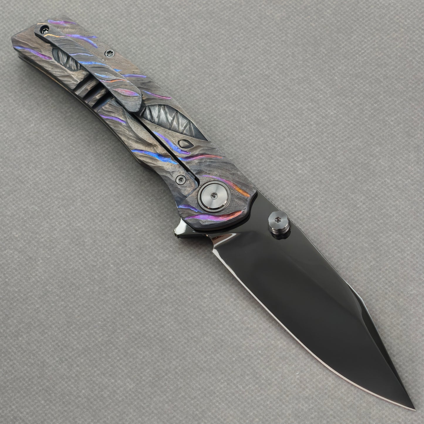 VORIXN "Voidmaw" (3.8" M390 Blade) Hand-Engraved & Anodized Titanium Handle Flipper & Thumb Stud Folding Knife - KB123