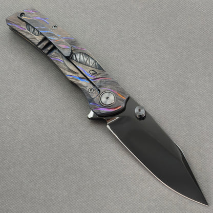 VORIXN "Voidmaw" (3.8" M390 Blade) Hand-Engraved & Anodized Titanium Handle Flipper & Thumb Stud Folding Knife - KB123
