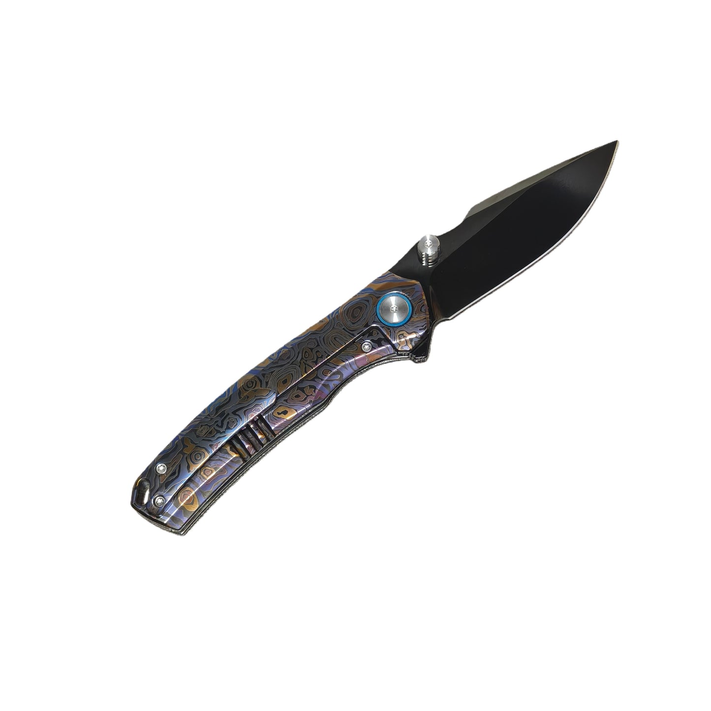 VORIXN Topograph Zirconium VG10 folding knife open pocket clip side blade angled 45 degrees upper right