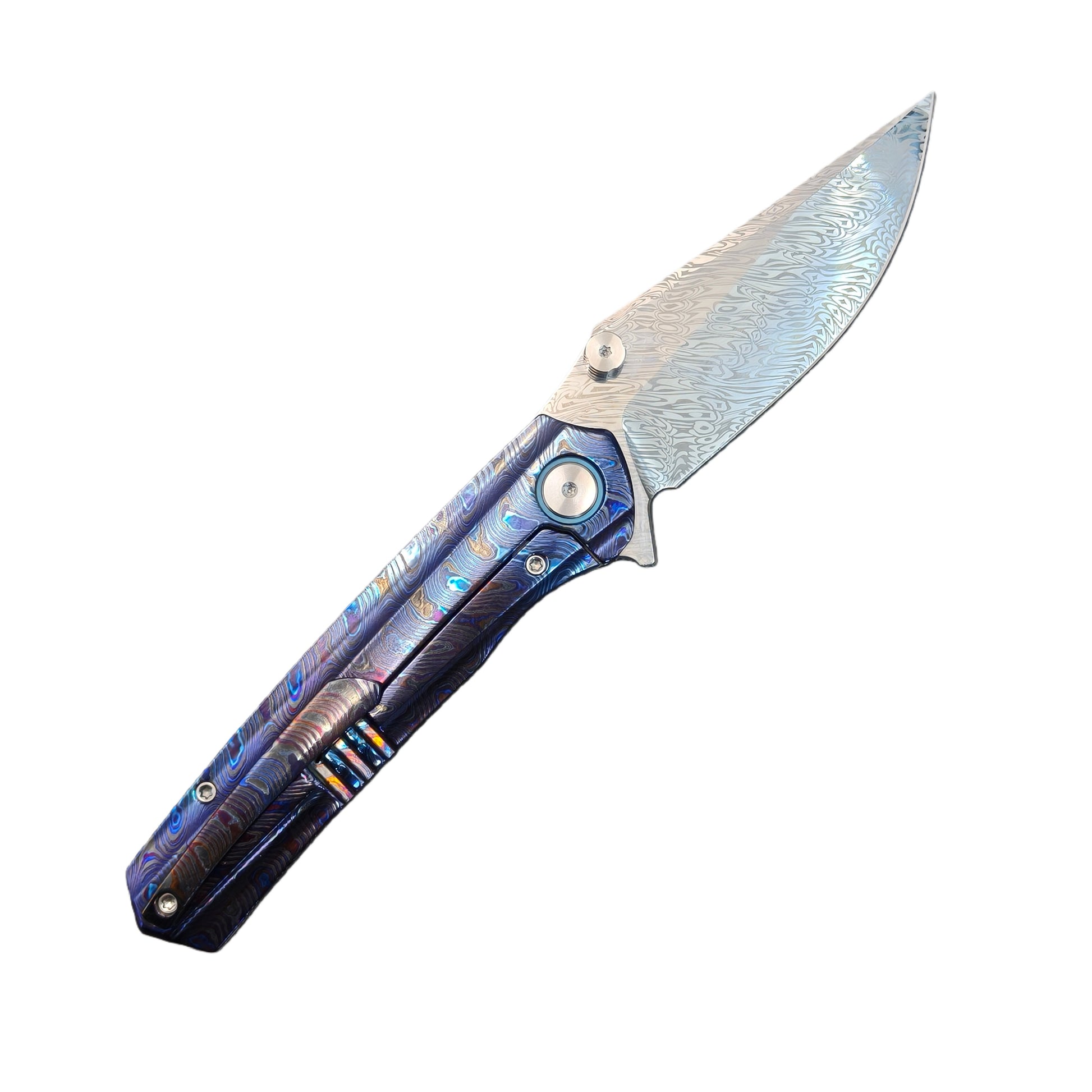 Vorixn Lumin folding knife fully open showing clip side, blade angled 45 degrees upward right