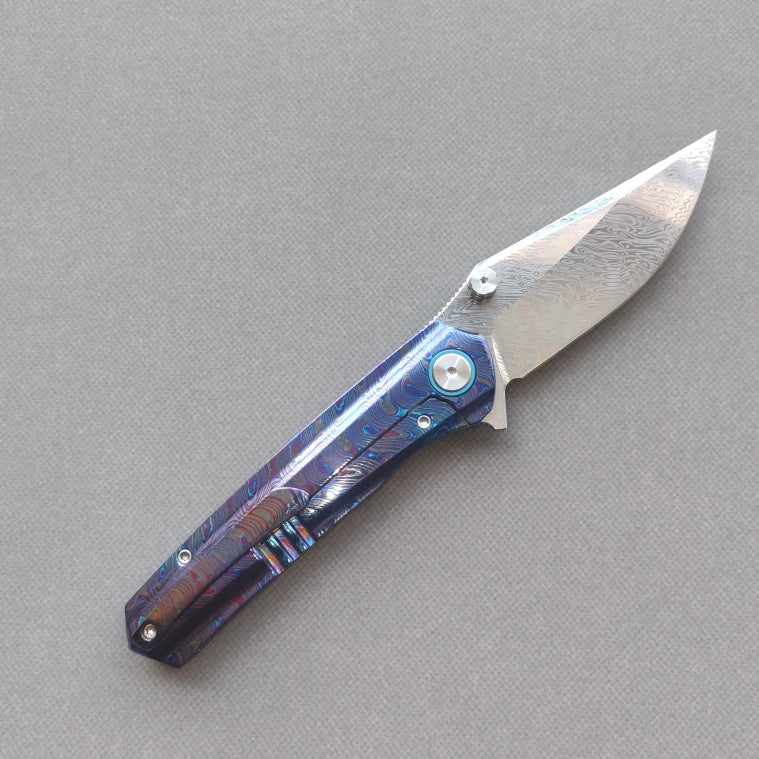 VORIXN "Lumin" Flipper & Thumb Stud Knife Flamed-Zirconium Handle (3.6" Damascus Blade) KB065