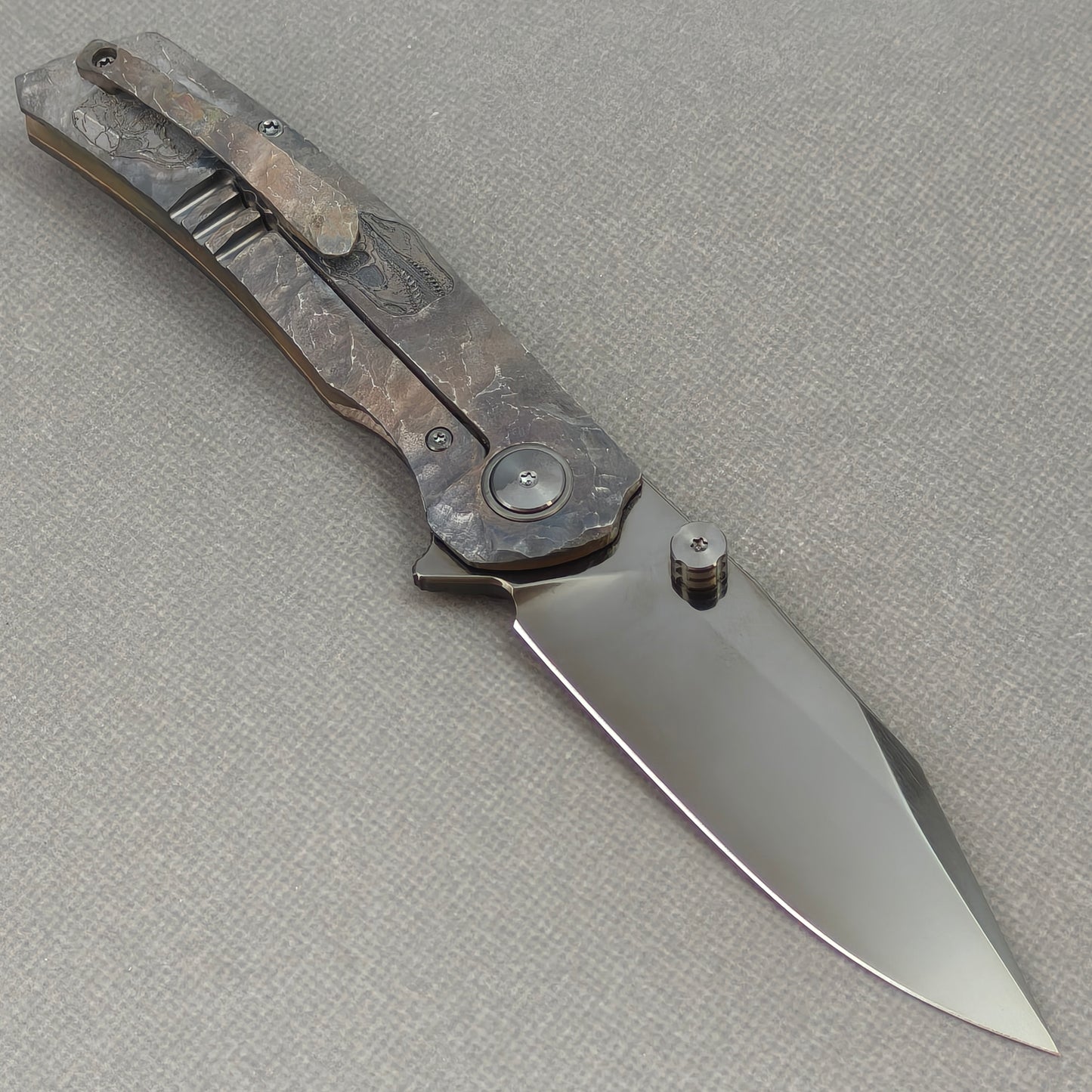 VORIXN "Rex" (3.8" M390 Blade) Hand-Engraved Titanium Handle Flipper & Thumb Stud Folding Knife - KB119