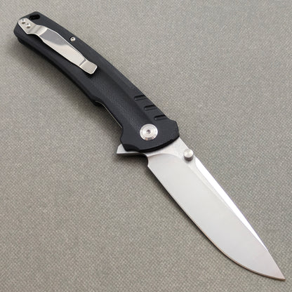 VORIXN KA001 Folding Knife – open clip side view showing pocket clip and Stainless Steel & G10 handle