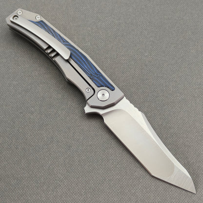 VORIXN Carbon Crest KB003 Folding Knife – open clip side view showing pocket clip and Titanium & G10 handle