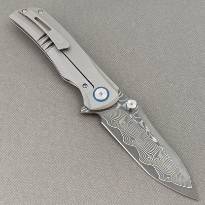 Vorixn "Topo" Flipper & Thumb Stud Knife Titanium Handle (3.7" Damascus Blade) KB102