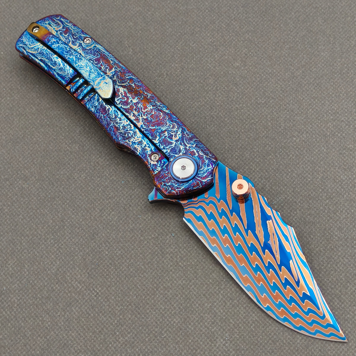 VORIXN "Stormweave" (3.7" Damascus Blade)  Titanium Handle Flipper & Thumb Stud Folding Knife - KB144