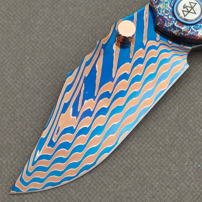 VORIXN "Stormweave" (3.7" Damascus Blade)  Titanium Handle Flipper & Thumb Stud Folding Knife - KB144