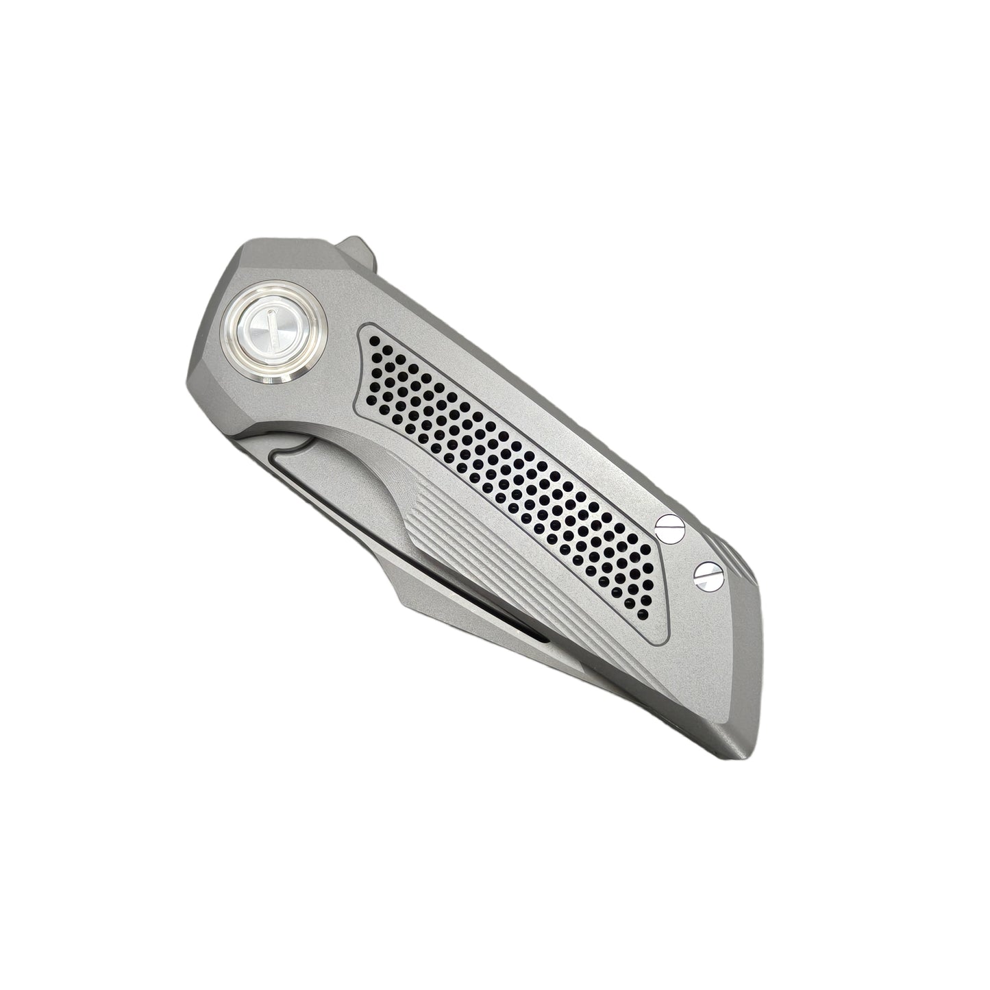 VORIXN Aerial KB072 closed folding knife, non-clip side, full titanium handle pattern display