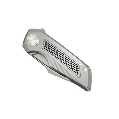 VORIXN Aerial KB072 closed folding knife, non-clip side, full titanium handle pattern display