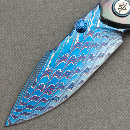 VORIXN "Chromatide" (3.7" Damascus Blade)  Zirconium Handle Flipper & Thumb Stud Folding Knife - KB140