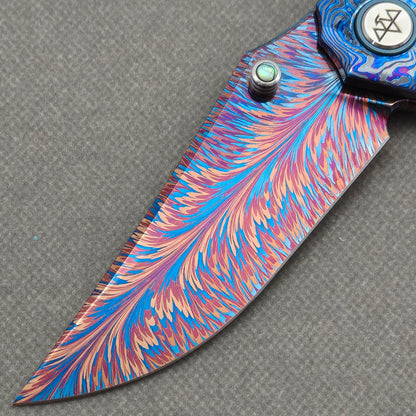 VORIXN "Strata" (3.7" Damascus Blade) ZircuTi Handle Flipper & Thumb Stud Folding Knife - KB134