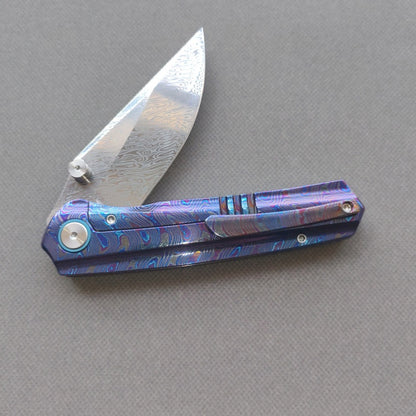 VORIXN "Lumin" Flipper & Thumb Stud Knife Flamed-Zirconium Handle (3.6" Damascus Blade) KB065