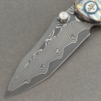 VORIXN "Flamecrest" (3.7" Damascus Blade) Hand-Flamed Titanium Handle Flipper & Thumb Stud Folding Knife - KB013