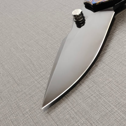 VORIXN Topograph folding knife, showing blade with details
