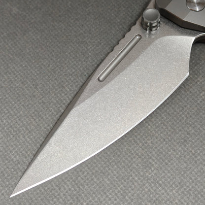 Wong Design Flipper Knife Stonewashed Titanium Handle (3.9" M390 Blade) KB086