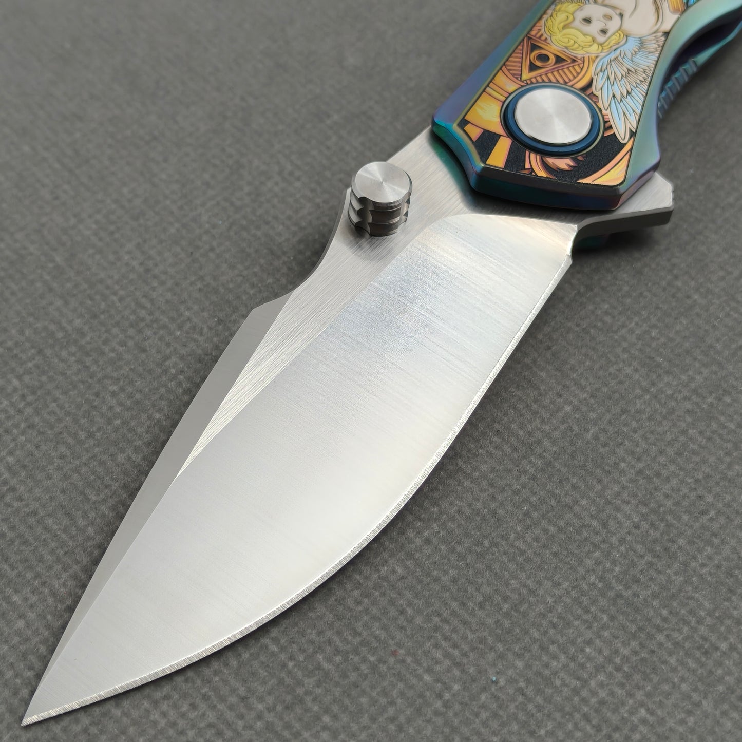 Vorixn "Halo" Flipper & Thumb Stud Knife Titanium-Engraved Anodized Coloring Handle (3.7"10Cr15CoMo Blade) KB078