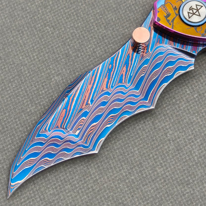 VORIXN "Fableweave" (3.8" Damascus Blade)  Titanium Handle Flipper & Thumb Stud Folding Knife - KB150