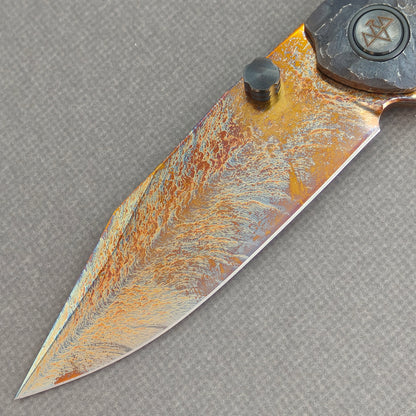 Auction | VORIXN "Skull Ember" (3.8" M390 Blade) Hand-Engraved & Anodized Titanium Handle Flipper & Thumb Stud Folding Knife - KB122