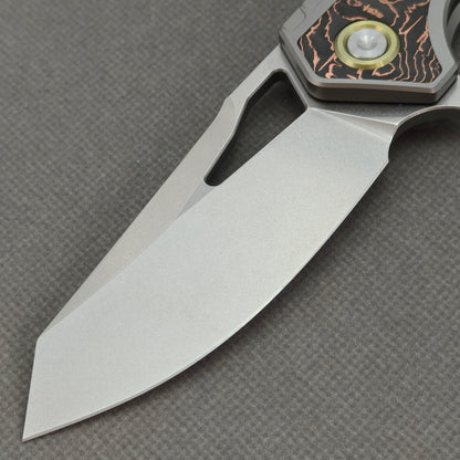 Vorixn Flipper & Thumb Hole Knife Titanium Copper Foil Carbon Fiber Handle (3.5" M390 Blade) KB080