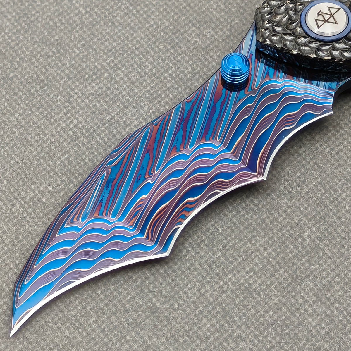 VORIXN "Cragline" (3.8" Damascus Blade)  Titanium Handle Flipper & Thumb Stud Folding Knife - KB151