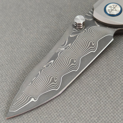 Vorixn "Topo" Flipper & Thumb Stud Knife Titanium Handle (3.7" Damascus Blade) KB102