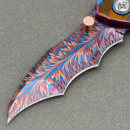 VORIXN "Duskborne" (3.8" Damascus Blade)  Titanium Handle Flipper & Thumb Stud Folding Knife - KB145