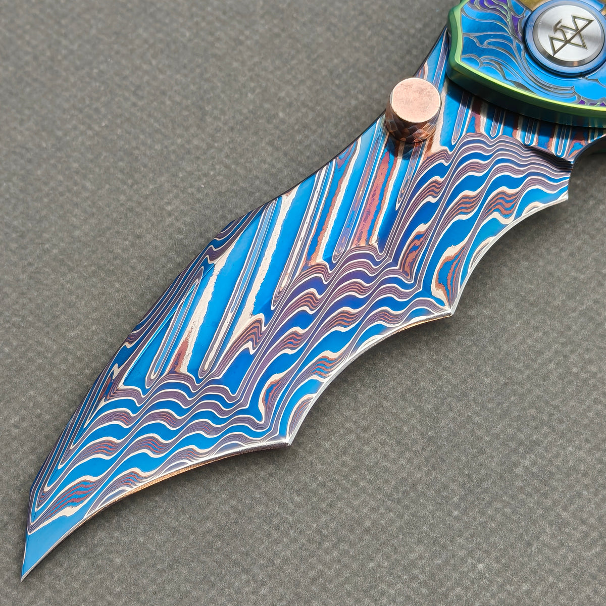 VORIXN "Lorebound" (3.8" Damascus Blade)  Titanium Handle Flipper & Thumb Stud Folding Knife - KB147