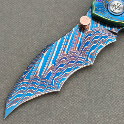 VORIXN "Lorebound" (3.8" Damascus Blade)  Titanium Handle Flipper & Thumb Stud Folding Knife - KB147