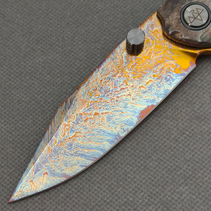 VORIXN "Skull Ember" (3.8" M390 Blade) Hand-Engraved & Anodized Titanium Handle Flipper & Thumb Stud Folding Knife - KB122