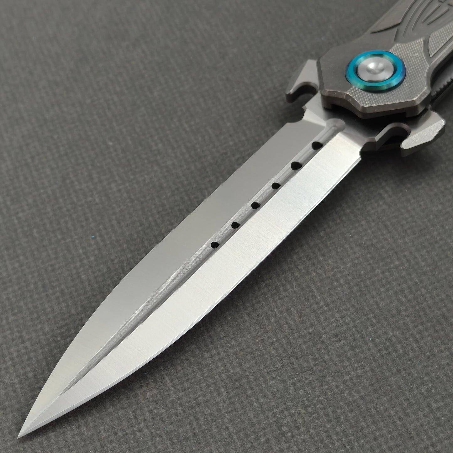 Wong Design Flipper Knife Stonewash Titanium Handle (3.9" D2 Blade) KB085