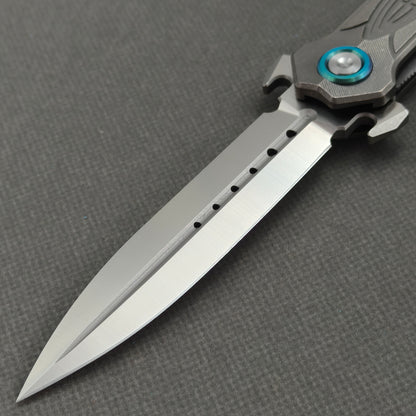 Wong Design Flipper Knife Stonewash Titanium Handle (3.9" D2 Blade) KB085