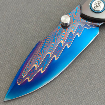 VORIXN "Temperwave" (3.7" Damascus Blade)  Zirconium Handle Flipper & Thumb Stud Folding Knife - KB126