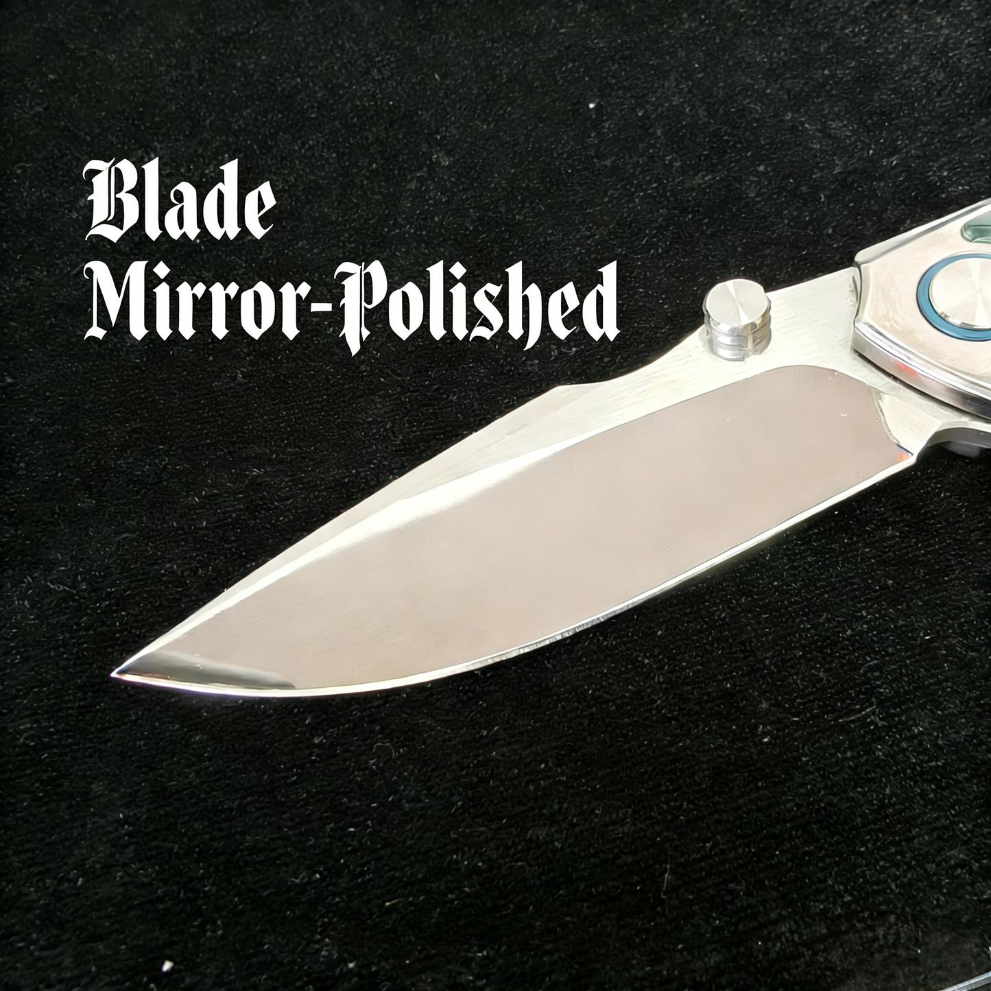 VORIXN Verdant folding knife showing blade mirror-polished details