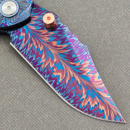 VORIXN "Riftflare" (3.7" Damascus Blade) ZircuTi Handle Flipper & Thumb Stud Folding Knife - KB142